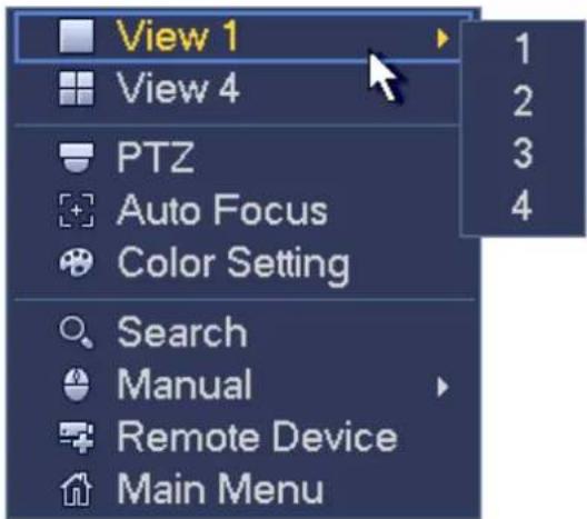 View 1 View 4 PTZ Auto Focus Color Setting Search Manual Remote Device Main Menu