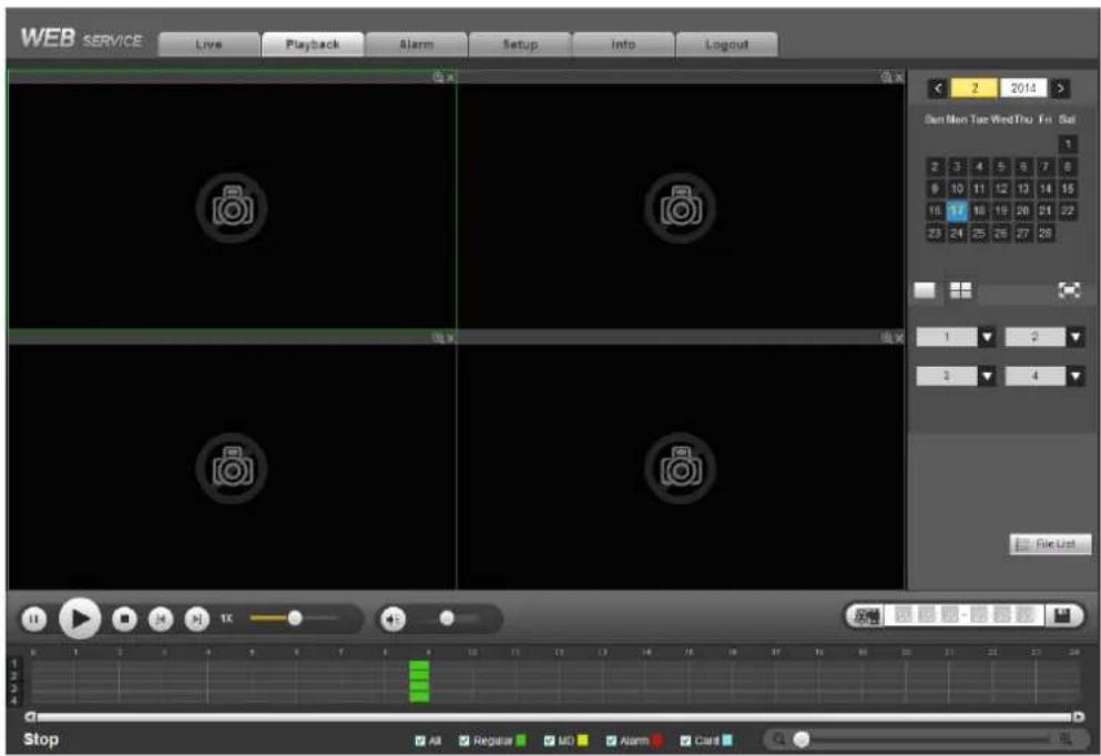 WEB SERVICE Live Playback Alarm Setup Info Logout 2 2014 Ben Non Tae Wed Thu Fri Sat 1 2 3 4 5 6 7 8 9 10 11 12 13 14 15 16 17 18 19 20 21 22 23 24 25 26 27 28 1 2 3 4 File List Stop All Regatir MD Alarm Clard