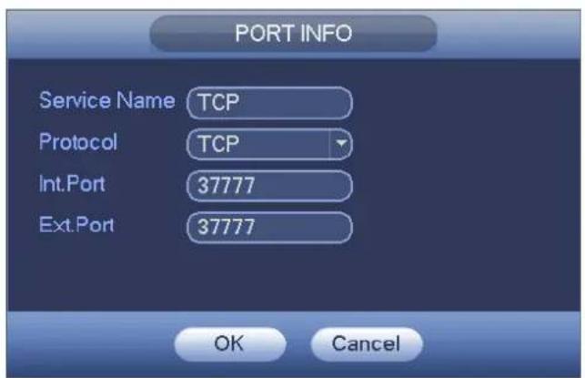PORT INFO Service Name TCP Protocol TCP Int.Port 37777 Ext.Port 37777 OK Cancel