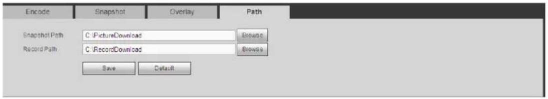 Encode Snapshot Overlay Path Snapshot Path C:\PictureDownload Browse Record Path C:\RecordDownload Browse Save Default