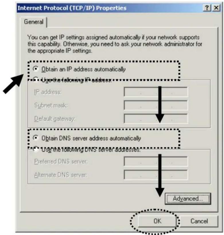 Internet Protocol (TCP/IP) Properties General You can get IP settings assigned automatically if your network supports this capability. Otherwise, you need to ask your network administrator for the appropriate IP settings. Obtain an IP address automatically Use the following IP address: IP address: Subnet mask: Default gateway: Obtain DNS server address automatically Use the following DNS server addresses: Preferred DNS server: Alternate DNS server: Advanced... OK Cancel