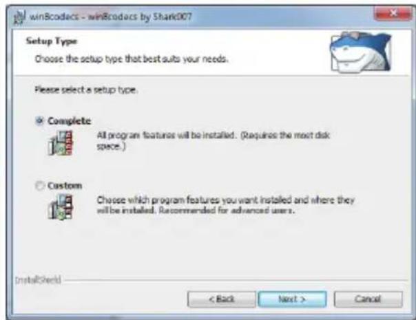 win8codocs - win8codocs by Shark007 Setup Type Choose the setup type that best suits your needs. Please select a setup type. Complete All program features will be installed. (Requires the most disk space.) Custom Choose which program features you want installed and where they will be installed. Recommended for advanced users. InstallShield < Back Next > Cancel