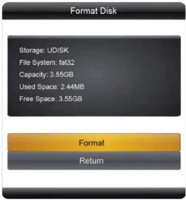 Format Disk Storage: UDISK File System: fat32 Capacity: 3.55GB Used Space: 2.44MB Free Space: 3.55GB Format Return