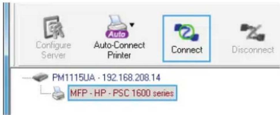 Configure Server Auto-Connect Printer Connect Disconnect PM1115UA - 192.168.208.14 MFP - HP - PSC 1600 series