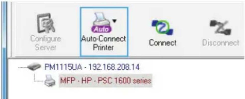 Configure Server Auto-Connect Printer Connect Disconnect PM1115UA - 192.168.208.14 MFP - HP - PSC 1600 series
