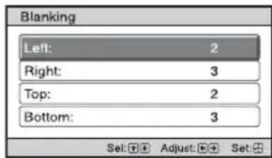 Blanking Left: 2 Right: 3 Top: 2 Bottom: 3 Sel: Add Adjust: Set