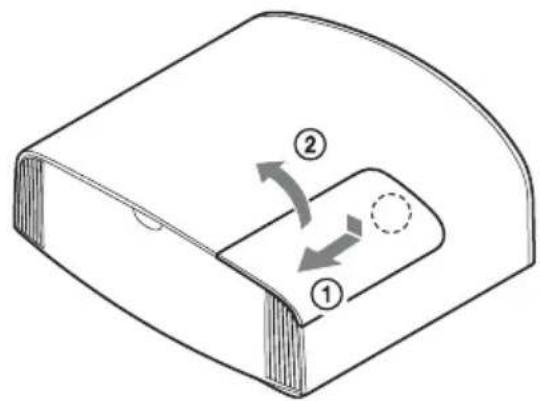 Diagram of a device casing with labeled parts and directional arrows indicating movement or rotation.