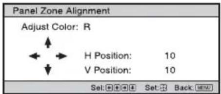 Panel Zone Alignment Adjust Color: R H Position: 10 V Position: 10 Set: Back: MEL