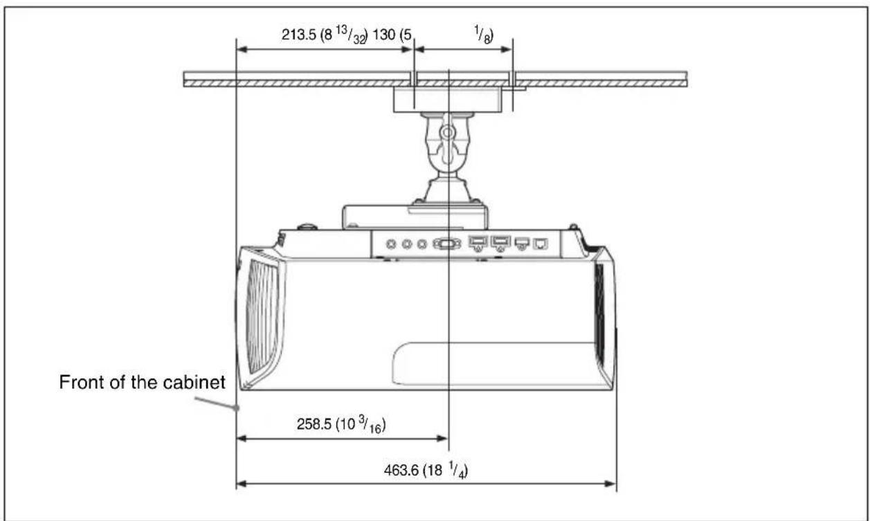 213.5 (8 13/32) 130 (5 1/8) Front of the cabinet 258.5 (10 3/16) 463.6 (18 1/4)