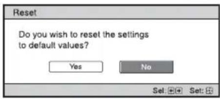 Reset Do you wish to reset the settings to default values? Yes No Set: Set: