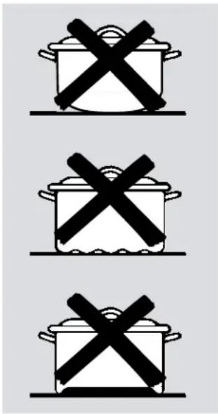 Three identical cooking pots with black X-shaped warning symbols, likely indicating no cooking allowed or no cooking allowed.