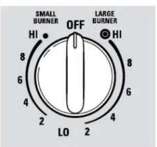 SMALL BURNER OFF LARGE BURNER HI HI 8 8 6 6 4 4 2 2 LO 2
