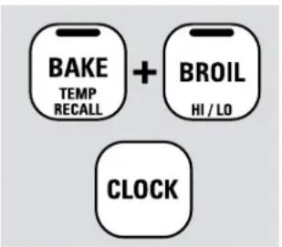 BAKE TEMP RECALL + BROIL HI / LO CLOCK