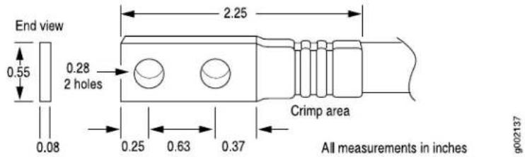 End view 0.55 0.28 2 holes 0.08 2.25 Crimp area 0.25 0.63 0.37 All measurements in inches g002137