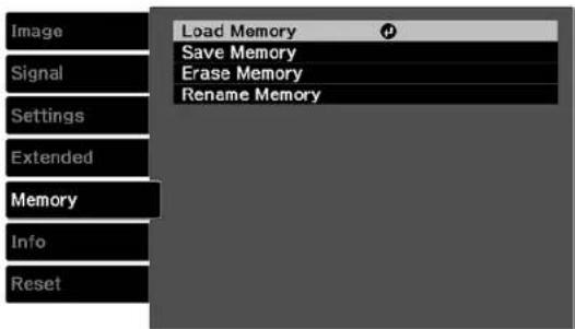 Load Memory Save Memory Erase Memory Rename Memory