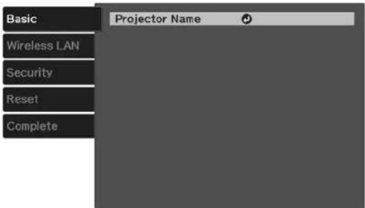 Basic Wireless LAN Security Reset Complete Projector Name
