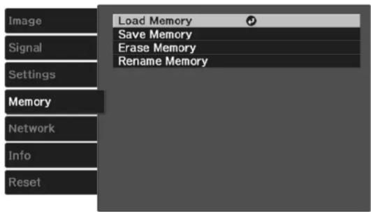 Load Memory Save Memory Erase Memory Rename Memory