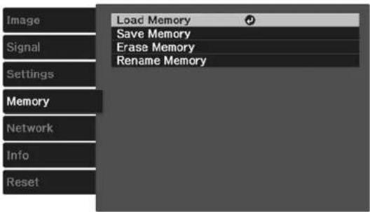 Load Memory Save Memory Erase Memory Rename Memory
