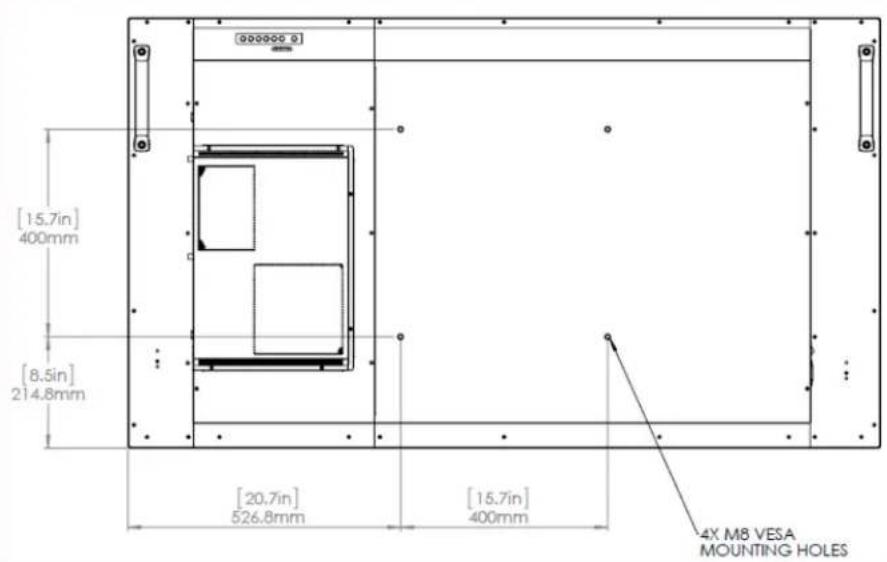 [15.7in] 400mm [8.5in] 214.8mm [20.7in] 526.8mm [15.7in] 400mm 4X M8 VESA MOUNTING HOLES