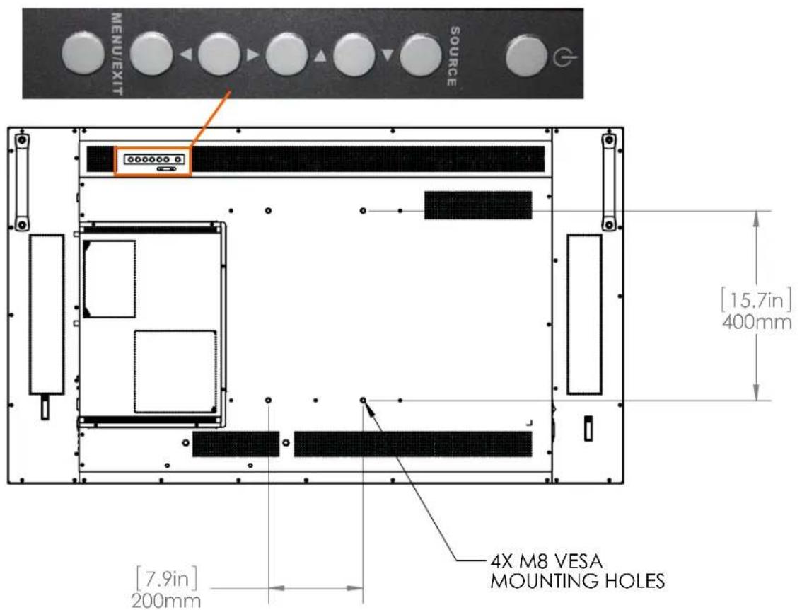 MENU/EXIT SOURCE 000000 0 [15.7in] 400mm [7.9in] 200mm 4X M8 VESA MOUNTING HOLES