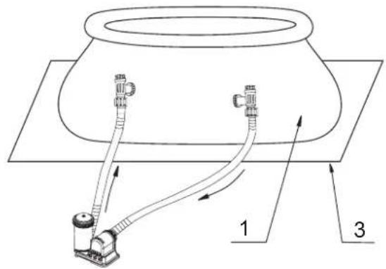 Technical diagram of a mechanical device with labeled components and directional arrows indicating flow or movement.