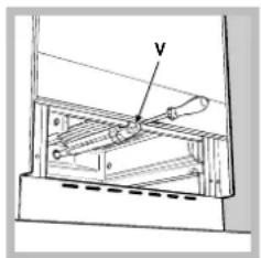 Technical diagram showing a mechanical assembly with labeled component 'V' and dimension lines