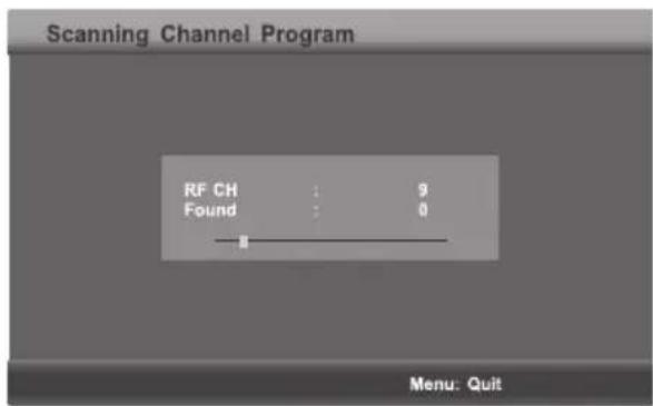 Scanning Channel Program RF CH : 9 Found : 0 Menu: Quit