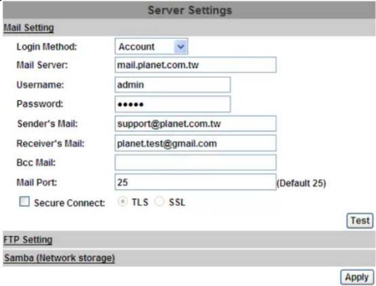 Planet ICA-3550V - Mail Setting: - 1