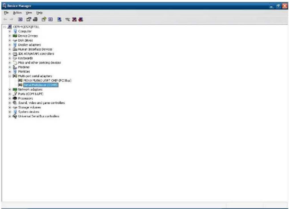 Device Manager Action View Help OEM-4QDS/OF011 Computer Device Drivers Disk drives Display adapters Human Interface Devices IDE ATA/ATAPE controllers Keyboards Mice and other pointing devices Podems Monitors Multi-port serial adapters MOXA MUB60 UAPRT.OHP (PCI Bus) Serial Multisensor (COMS) Network adapters Ports (COM & LPT) Processors Sound, video and game controllers Storage volumes System devices Universal Serial Bus controllers
