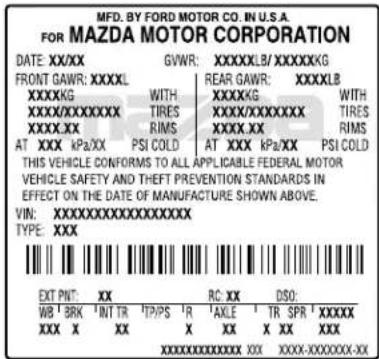 MAZDA Tribute Hybrid (2009) - Safety Compliance Certification Label - 1