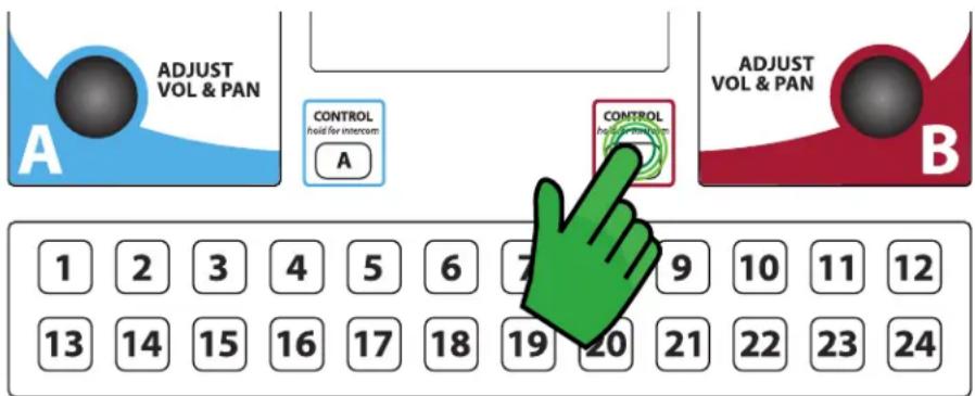 ADJUST VOL & PAN A CONTROL hold for intercom A CONTROL hold for intercom B ADJUST VOL & PAN 1 2 3 4 5 6 7 9 10 11 12 13 14 15 16 17 18 19 20 21 22 23 24