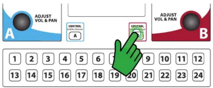 ADJUST VOL & PAN A CONTROL HOLD FOR STATION A CONTROL B ADJUST VOL & PAN 1 2 3 4 5 6 7 8 9 10 11 12 13 14 15 16 17 18 19 20 21 22 23 24