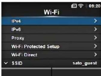 Wi-Fi IPv4 > IPv6 > Proxy > Wi-Fi Protected Setup > Wi-Fi Direct > ✓ SSID sato_guest