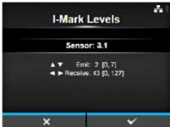 I-Mark Levels Sensor: 3.1 ▲▼ Emit: 2 [0, 7] ◀▶ Receive: 43 [0, 127]