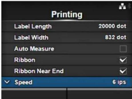 Printing Label Length 20000 dot Label Width 832 dot Auto Measure Ribbon ✓ Ribbon Near End ✓ ✓ Speed 6 ips
