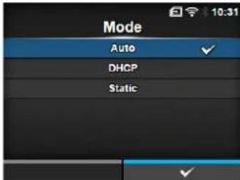 Mode Auto ✓ DHCP Static ✓