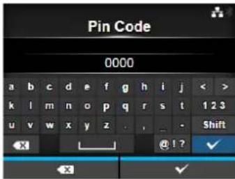 Pin Code 0000 a b c d e f g h i j < > k l m n o p q r s t 1 2 3 u v w x y z . _ - Shift x @ 1 ? ✓
