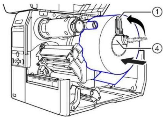 Technical diagram of a machine with numbered components and directional arrows indicating motion or flow