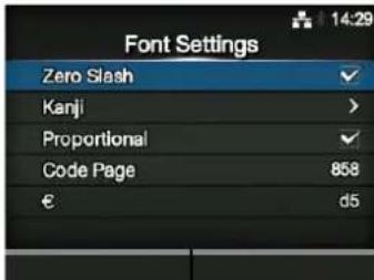 Font Settings Zero Slash ✓ Kanji > Proportional ✓ Code Page 858 € d5
