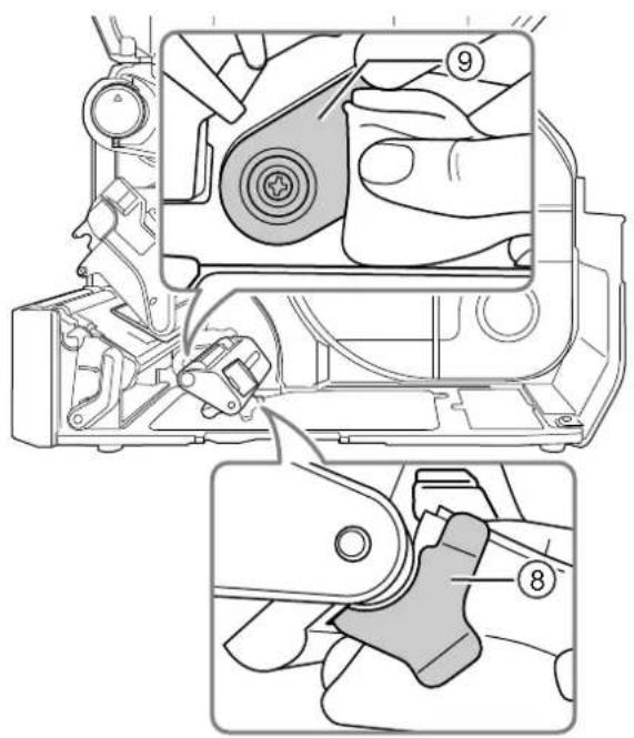Technical diagram showing mechanical assembly with numbered parts, likely illustrating a turning or disassembly process.