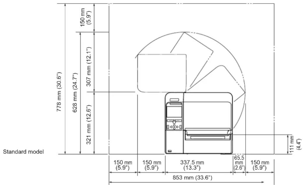 Standard model 778 mm (30.6") 628 mm (24.7") 307 mm (12.1") 321 mm (12.6") 150 mm (5.9") 150 mm (5.9") 337.5 mm (13.3") 65.5 mm (2.6") 150 mm (5.9") 853 mm (33.6") 111 mm (4.4)