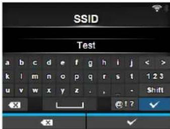 SSID Test a b c d e f g h i j < > k l m n o p q r s t 1 2 3 u v w x y z . , - Shift × @ ! ? < X ✓