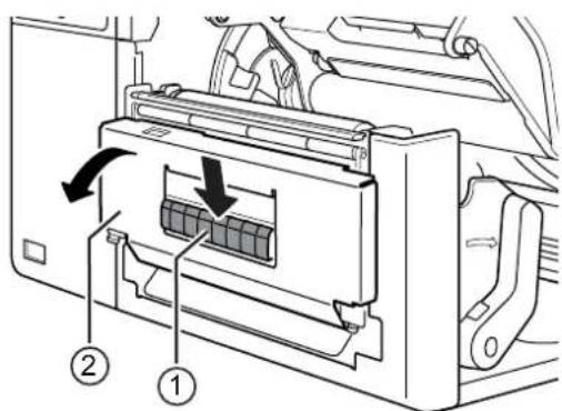 Technical diagram of a printer internal structure with numbered annotations indicating parts of the device's internal components.