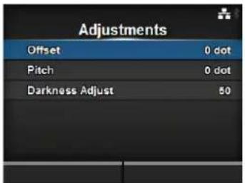 Adjustments Offset 0 dot Pitch 0 dot Darkness Adjust 50