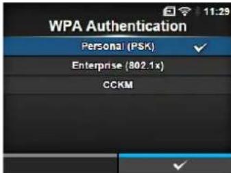 WPA Authentication Personal (PSK) Enterprise (802.1x) CCKM