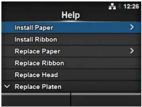 Help Install Paper > Install Ribbon Replace Paper > Replace Ribbon Replace Head ✓ Replace Platen