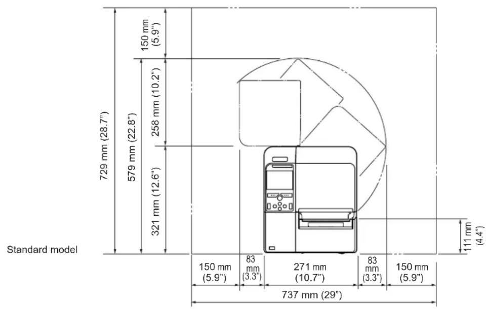 Standard model 729 mm (28.7") 579 mm (22.8") 321 mm (12.6) 150 mm (5.9") 150 mm (5.9") 83 mm (3.3") 271 mm (10.7") 83 mm (3.3") 150 mm (5.9") 737 mm (29") 111 mm (4.4")