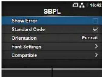 SBPL Show Error Standard Code Orientation Portrait Font Settings > Compatible >