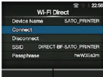Wi-Fi Direct Device Name SATO_PRINTER Connect Disconnect SSID DIRECT-BF-SATO_PRINTER Passphrase hwW3Ss3m