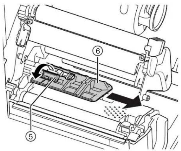 Technical diagram of a mechanical device with numbered components and directional arrows indicating movement or flow.